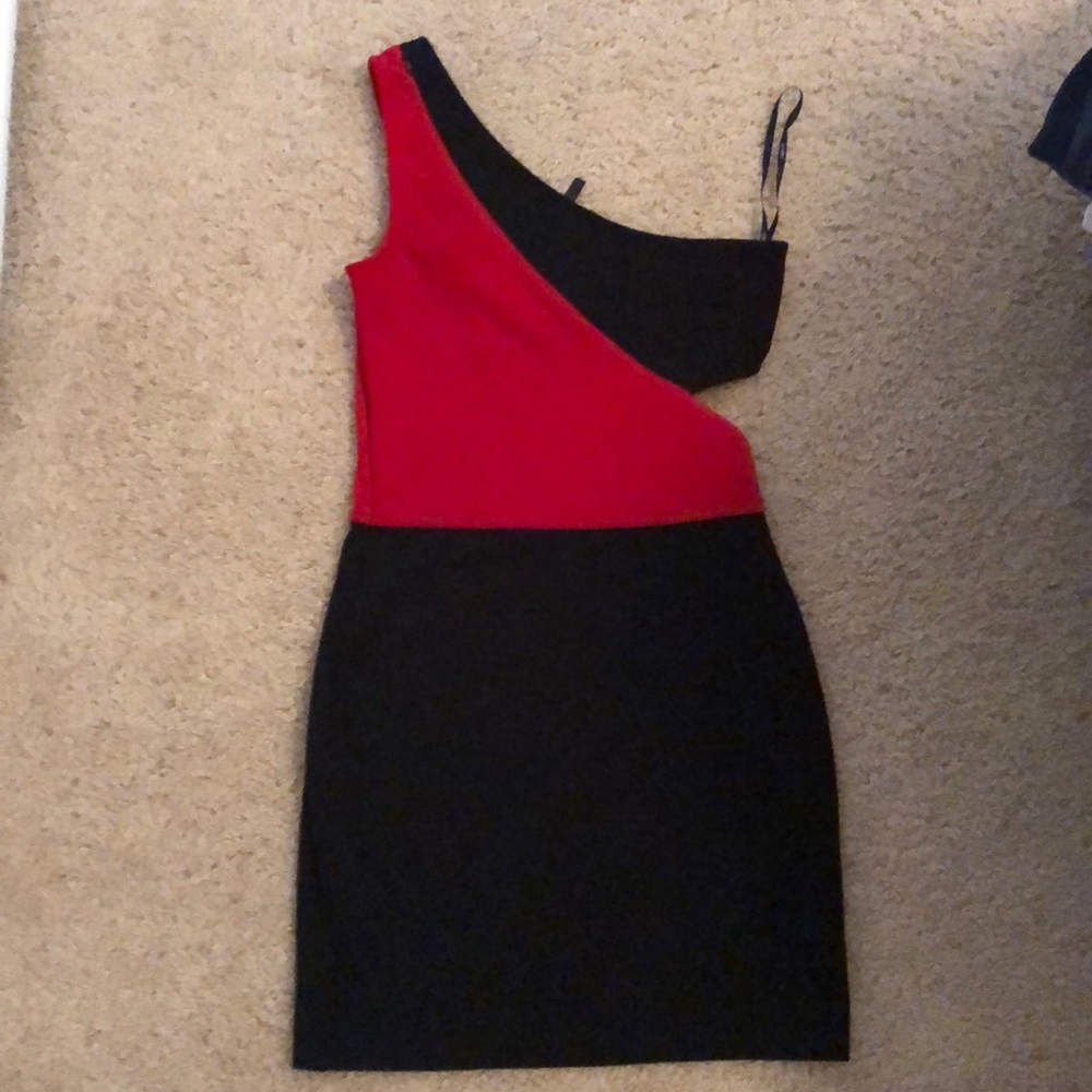 Red and black cut out dress